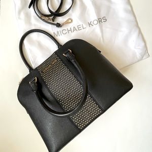 Michael Kors Gold Studded Bowling
Black Leather bag